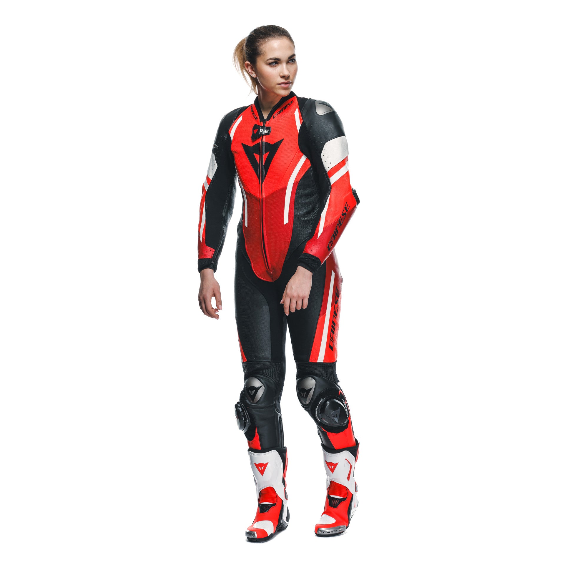 Dainese Misano 3 Lady D-AIR® Tek parça deri kombine – Perforated hava yastıklı yarış kıyafeti | Kadın | Kırmızı 