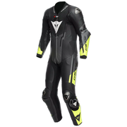 Dainese Misano 3 D-AIR® Tek parça deri kombine – Perforated hava yastıklı yarış kıyafeti | Erkek | Siyah/Neon Sarı 
