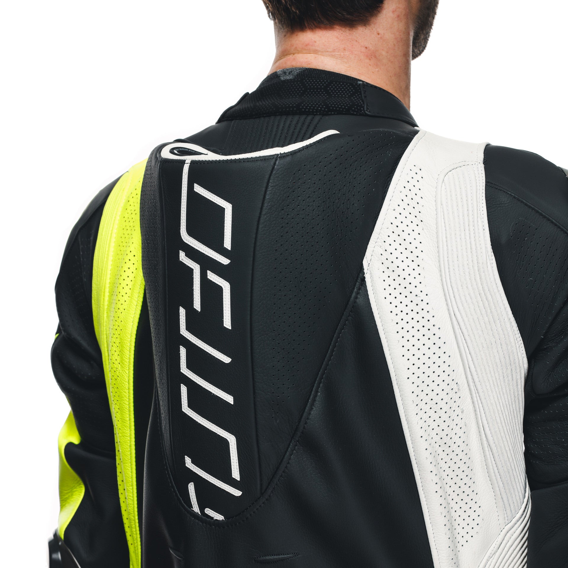 Dainese Audax D-ZIP Tek Parça Deri Kombinasyonu – Perfore Yarış Tulumu | Erkek | Siyah/Neon Sarı 