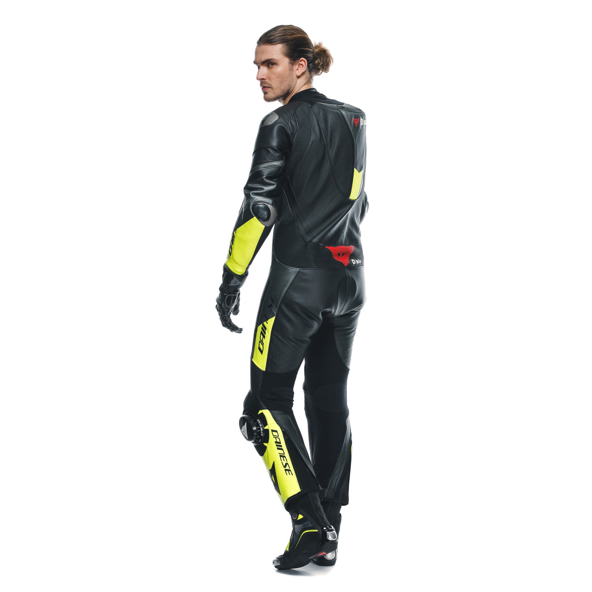 Dainese Misano 3 D-AIR® Tek parça deri kombine – Perforated hava yastıklı yarış kıyafeti | Erkek | Siyah/Neon Sarı 