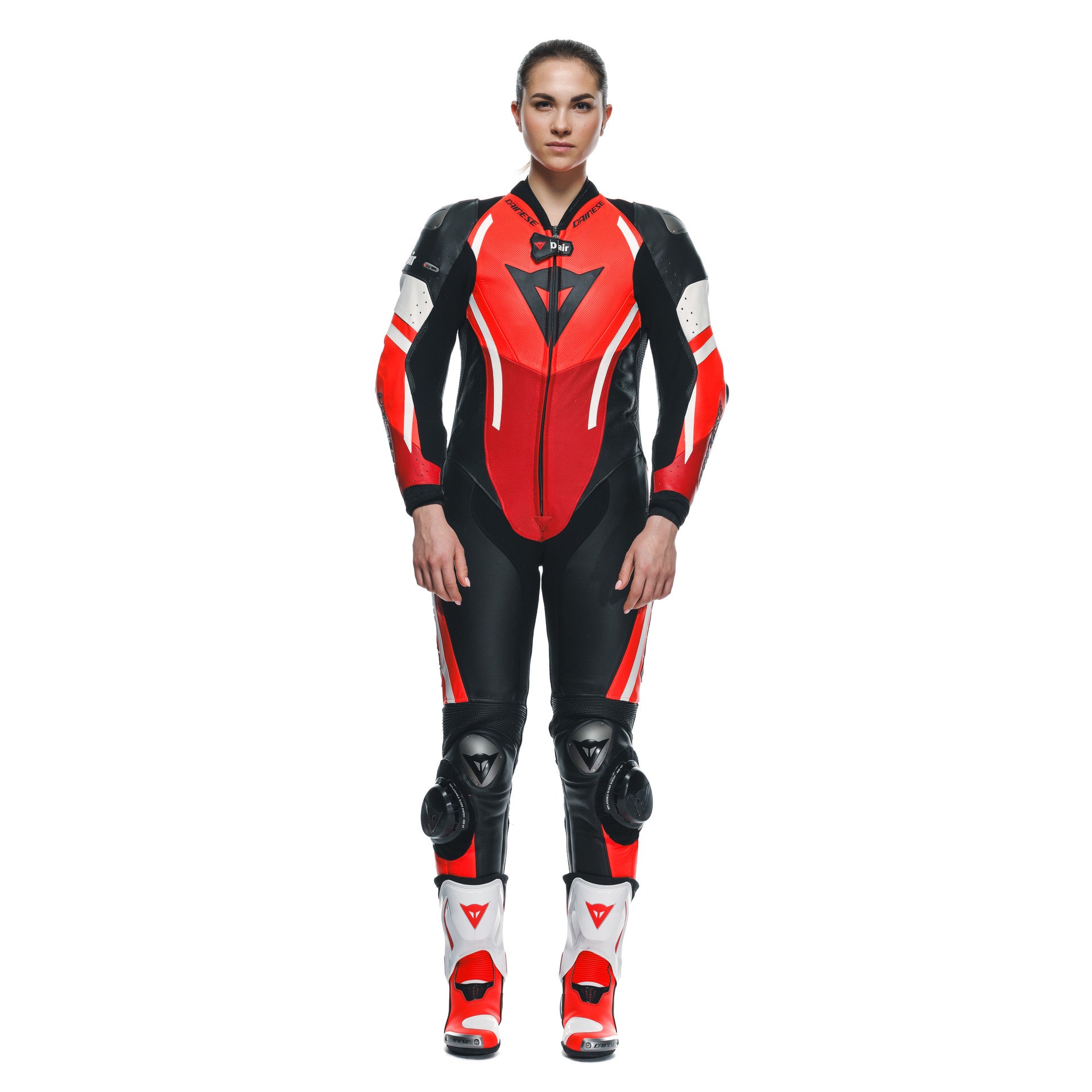 Dainese Misano 3 Lady D-AIR® Tek parça deri kombine – Perforated hava yastıklı yarış kıyafeti | Kadın | Kırmızı 