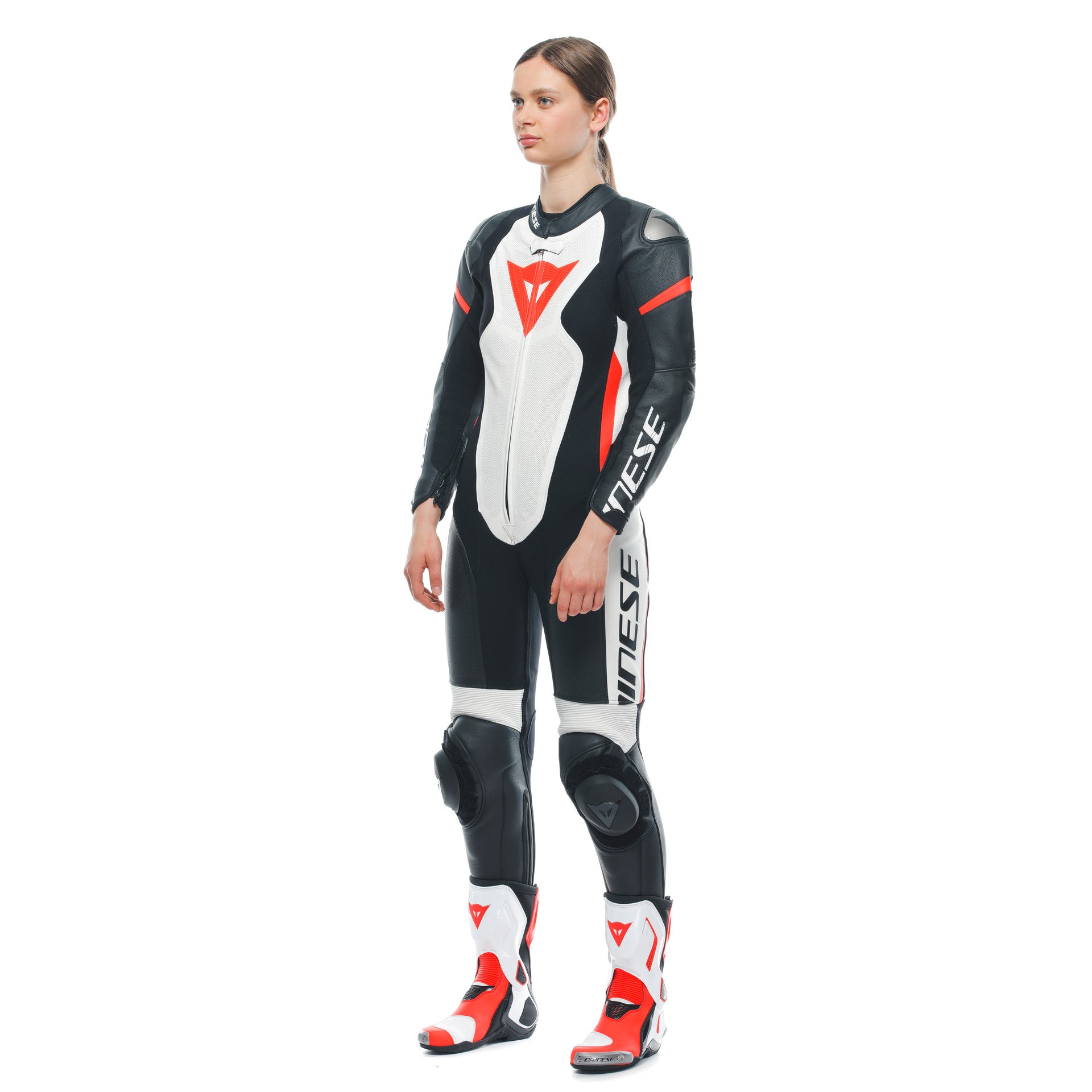 Dainese Grobnik Lady Tek Parça Deri Kombinasyonu – Perfore Yarış Tulumu | Kadın | Beyaz/Kırmızı 