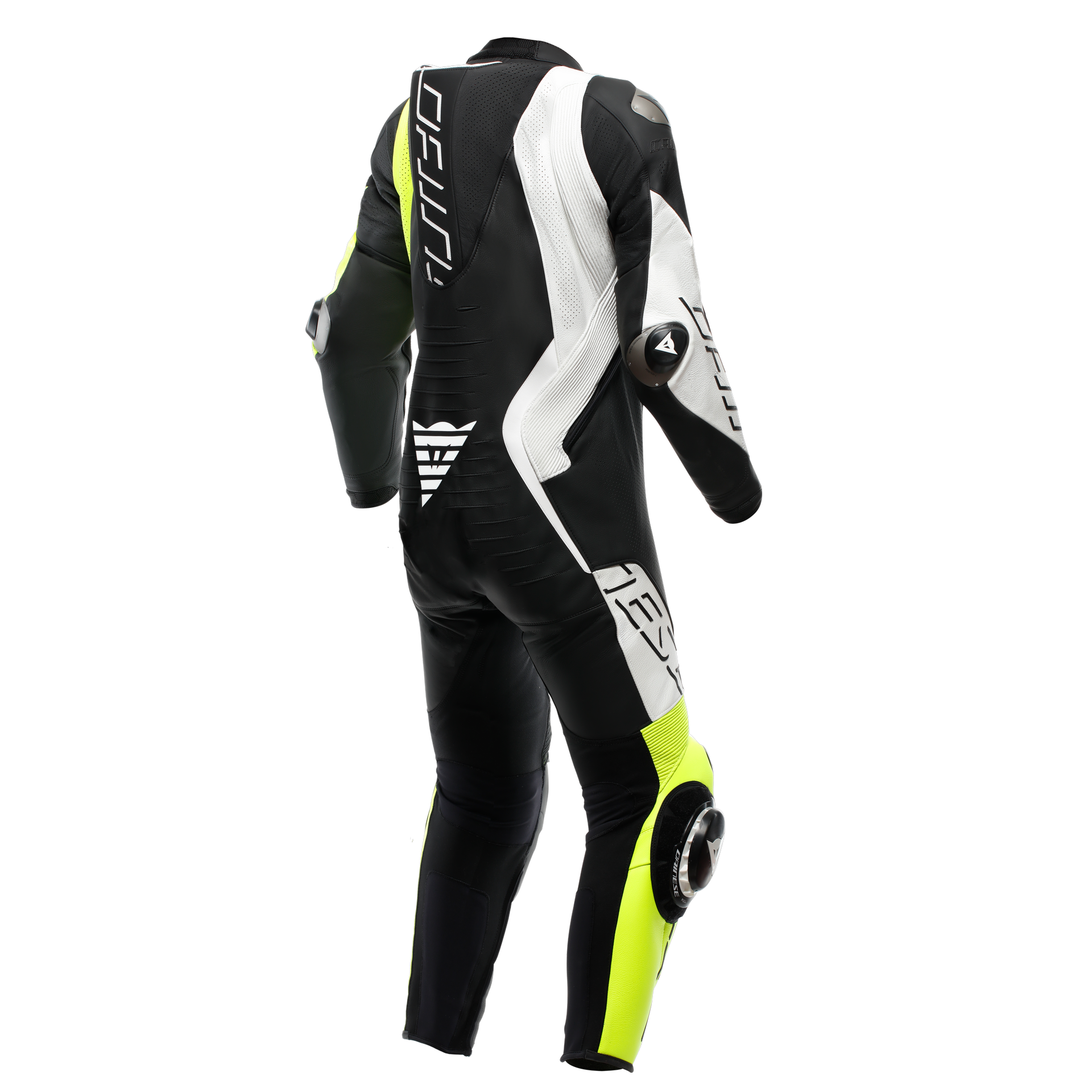 Dainese Audax D-ZIP Tek Parça Deri Kombinasyonu – Perfore Yarış Tulumu | Erkek | Siyah/Neon Sarı 