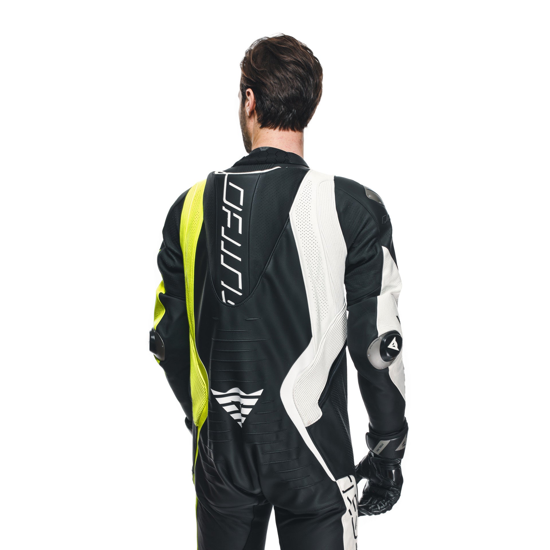 Dainese Audax D-ZIP Tek Parça Deri Kombinasyonu – Perfore Yarış Tulumu | Erkek | Siyah/Neon Sarı 