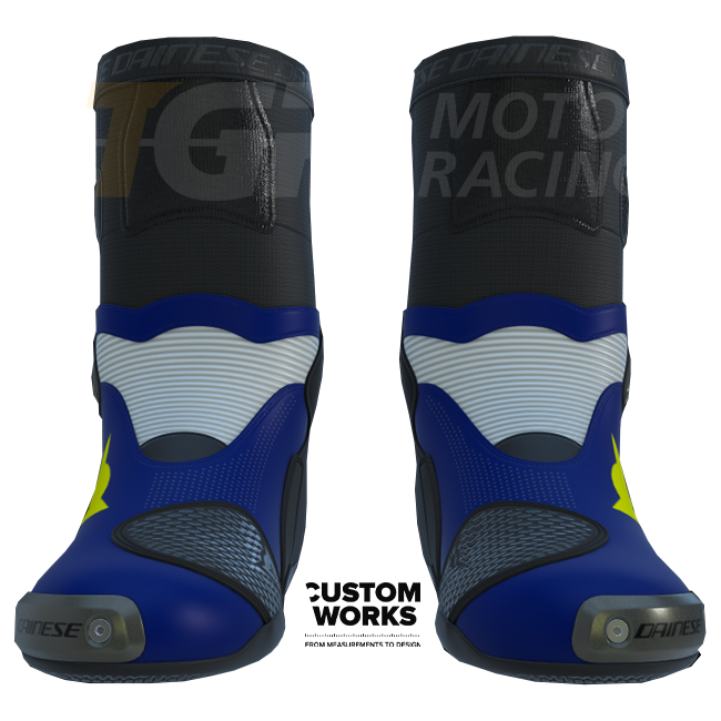 Dainese Axial 2 Air Racing ve sokak motosiklet botu | Erkek | Yamaha Mavi / Beyaz / Fluo Sarı | Custom Works 