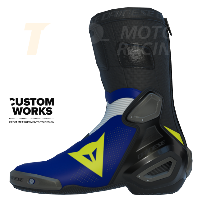 Dainese Axial 2 Air Racing ve sokak motosiklet botu | Erkek | Yamaha Mavi / Beyaz / Fluo Sarı | Custom Works 