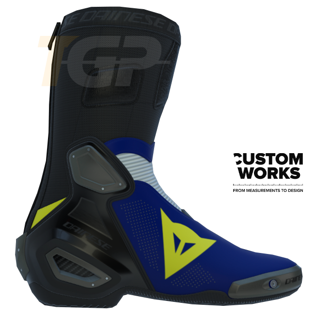 Dainese Axial 2 Air Racing ve sokak motosiklet botu | Erkek | Yamaha Mavi / Beyaz / Fluo Sarı | Custom Works 