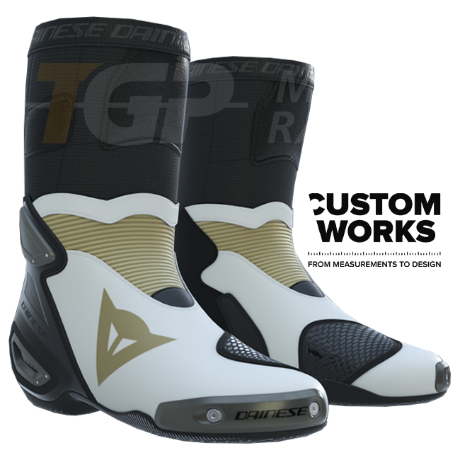 Dainese Axial 2 Racing ve yol motosiklet botları | Erkek | İnci beyazı / Magnezyum | Custom Works 