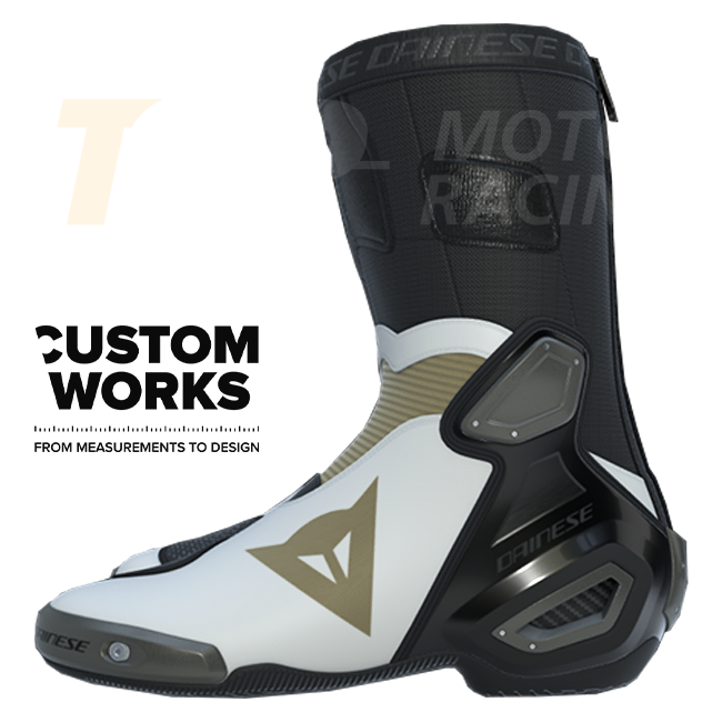 Dainese Axial 2 Racing ve yol motosiklet botları | Erkek | İnci beyazı / Magnezyum | Custom Works 