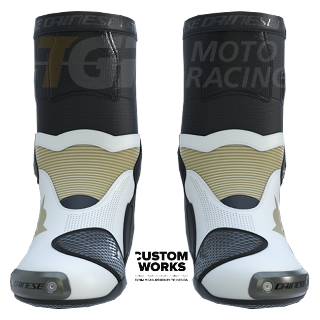 Dainese Axial 2 Air Racing ve yol motosikleti botları | Erkek | İnci Beyazı / Magnezyum | Custom Works 