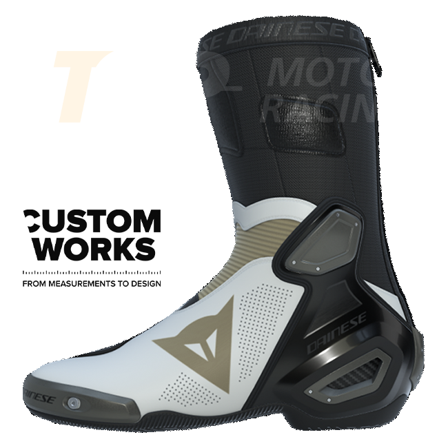 Dainese Axial 2 Air Racing ve yol motosikleti botları | Erkek | İnci Beyazı / Magnezyum | Custom Works 