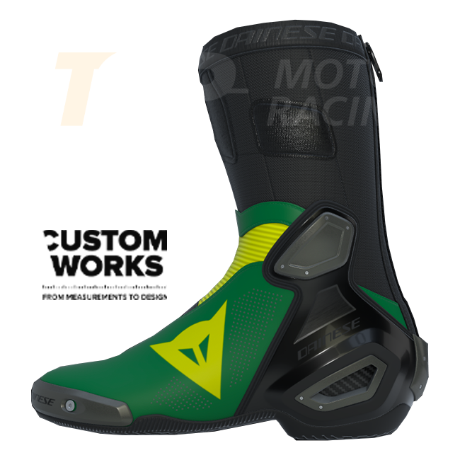 Dainese Axial 2 Air Racing ve yol motosiklet botları | Erkek | Orman Yeşili / Sarı | Custom Works 