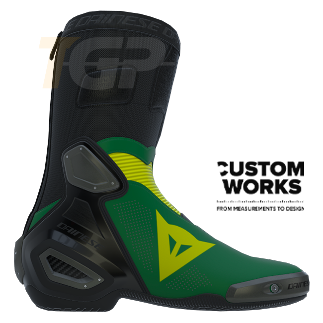 Dainese Axial 2 Air Racing ve yol motosiklet botları | Erkek | Orman Yeşili / Sarı | Custom Works 