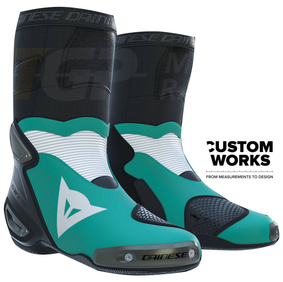 Dainese Axial 2 Air Racing ve yol motosiklet botları | Erkekler | Sardinia Sea Mavi / Beyaz | Custom Works 