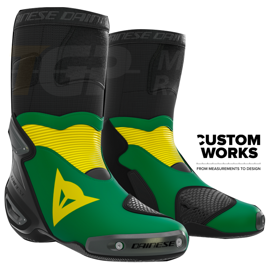 Dainese Axial 2 Yarış ve Sokak motosiklet botu | Erkek | Orman Yeşili / Sarı | Custom Works 
