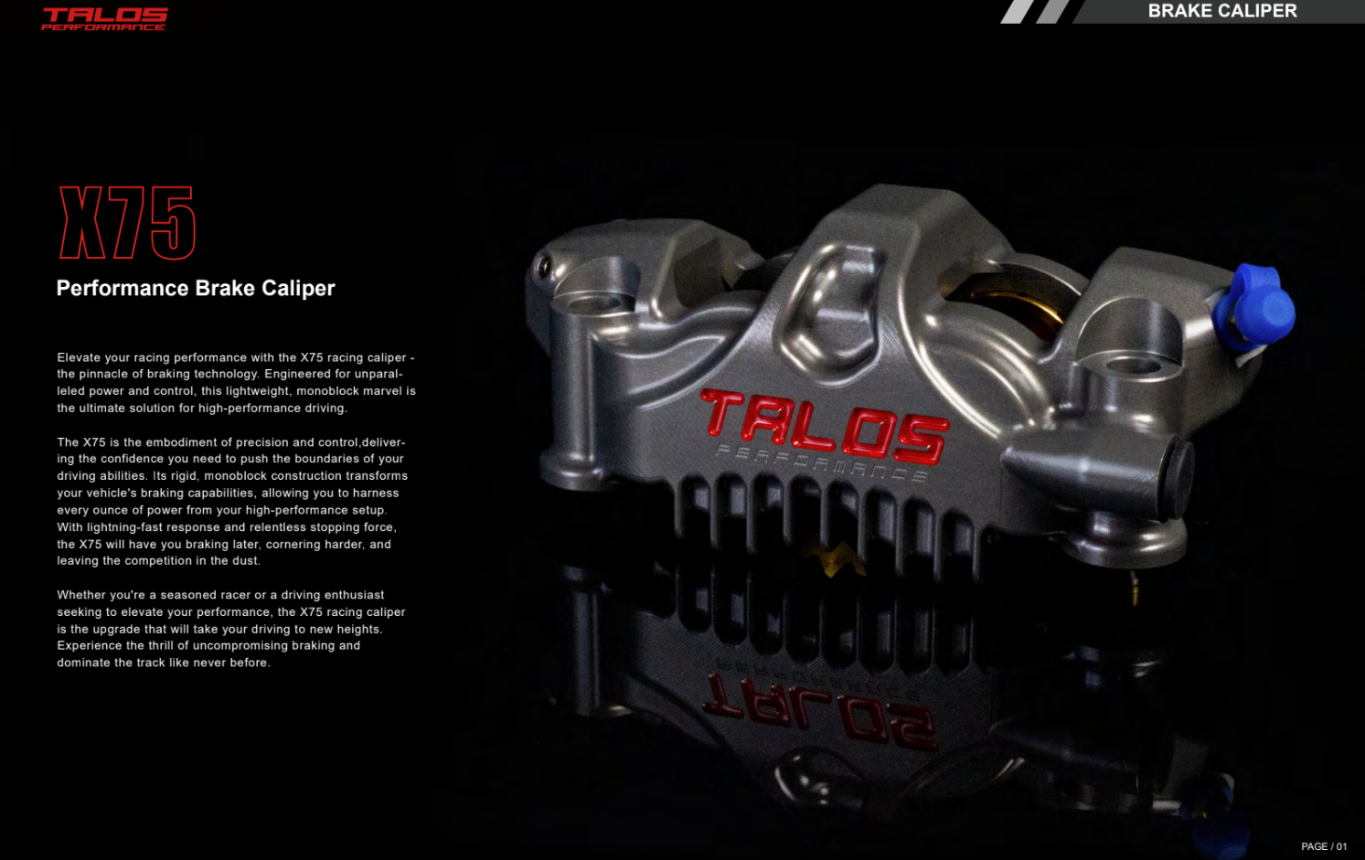 Talos X75 SBK Yarış Monoblok P4 32/36 100mm Fren Kaliper Ön Sol | X75.100.HD.L 