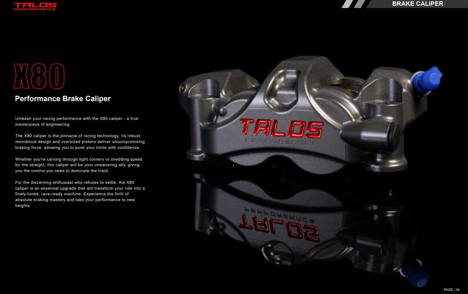 Talos X80 SBK Yarış Monoblok P4 34/38 108mm Fren Kaliper Ön Sol | X80.108.HD.L 