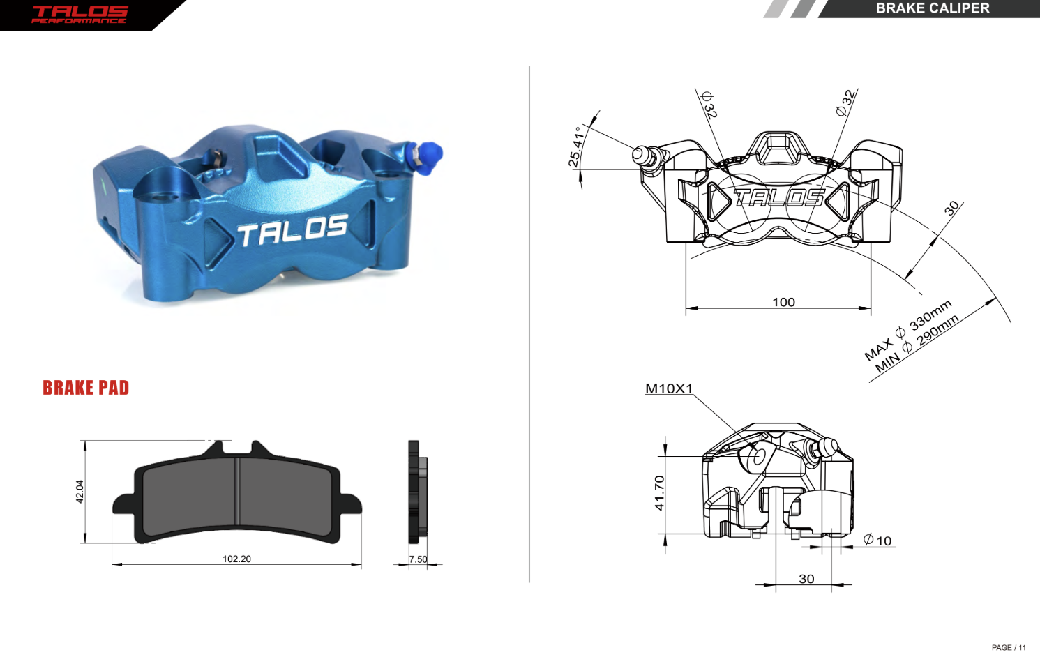 Talos C52 Döküm Monoblok P4 32/32 100mm Fren Kaliper Ön Sağ | C52.100.TI.R 