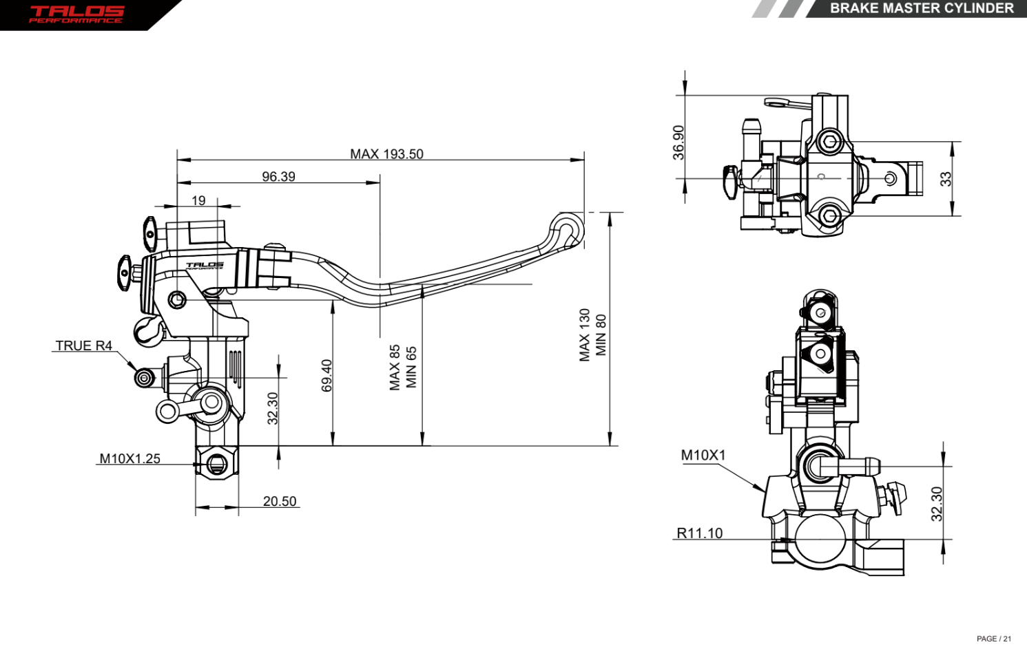 Talos CNC XS Radial Yarış Fren Pompası 16x18-20 | XS.16 