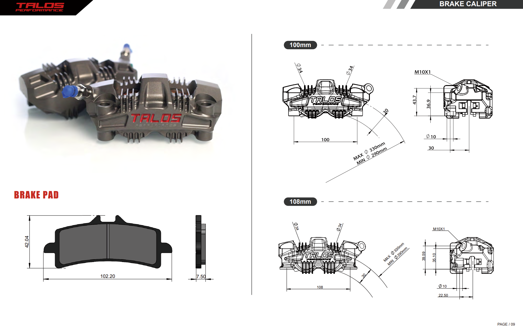 Talos S78 Monoblock P4 34/34 100mm Fren Kaliper Ön Sağ | X78.100.HD.R 