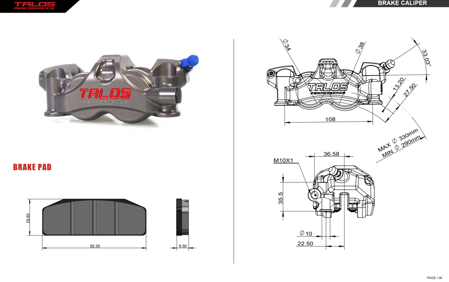 Talos X80 SBK Yarış Monoblok P4 34/38 108mm Fren Kaliper Ön Sağ | X80.108.HD.R 
