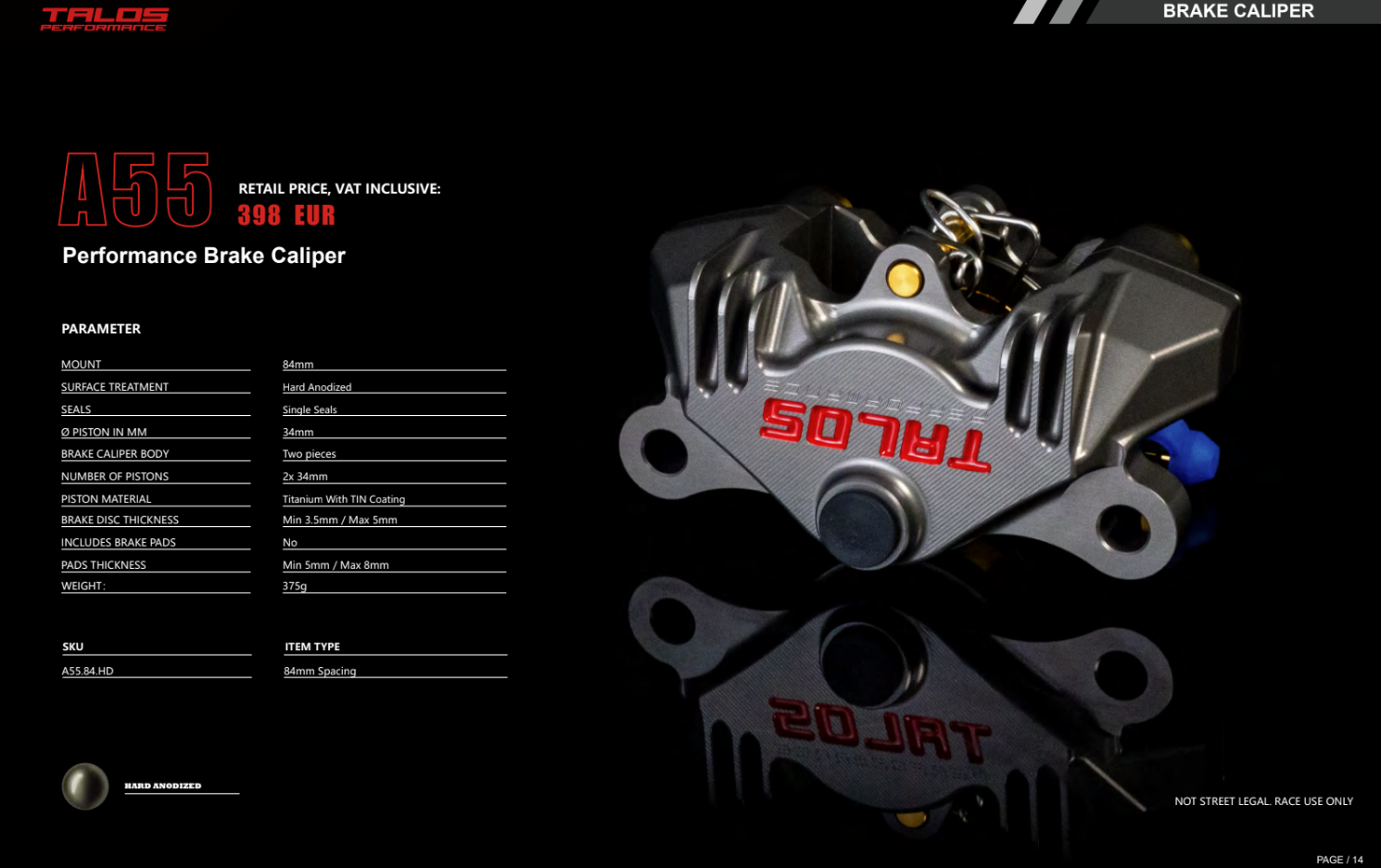 Talos P2 34 CNC Yarış 84mm Arka Fren Kaliper | A55.84.HD 