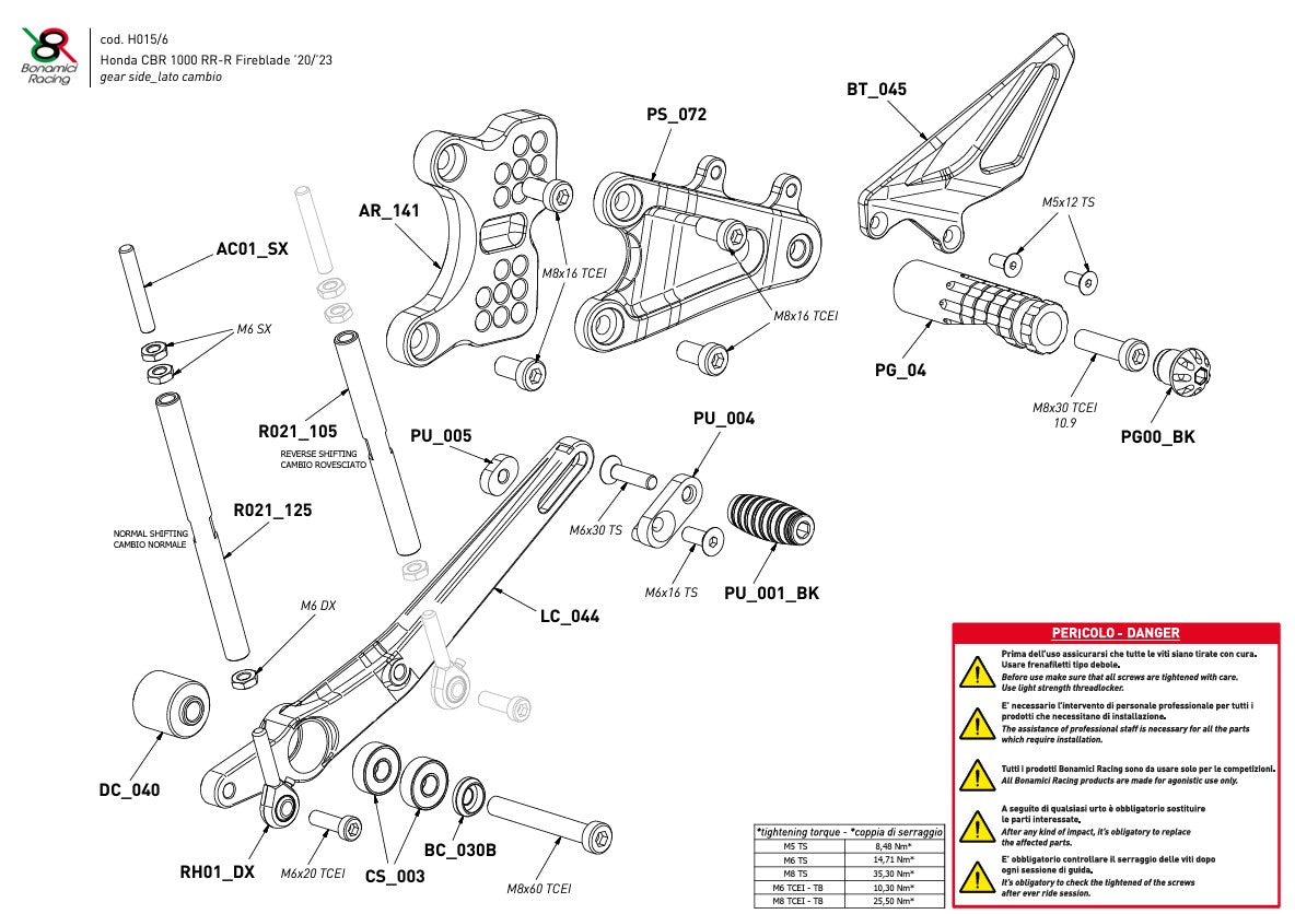 Fußrasten seti Race Bonamici Racing Honda CBR 1000 RR-R SC82 (20-26) H015 
