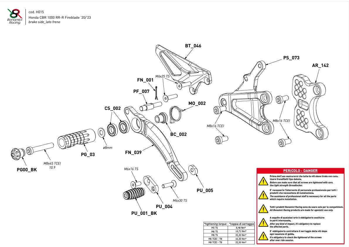 Fußrasten seti Race Bonamici Racing Honda CBR 1000 RR-R SC82 (20-26) H015 