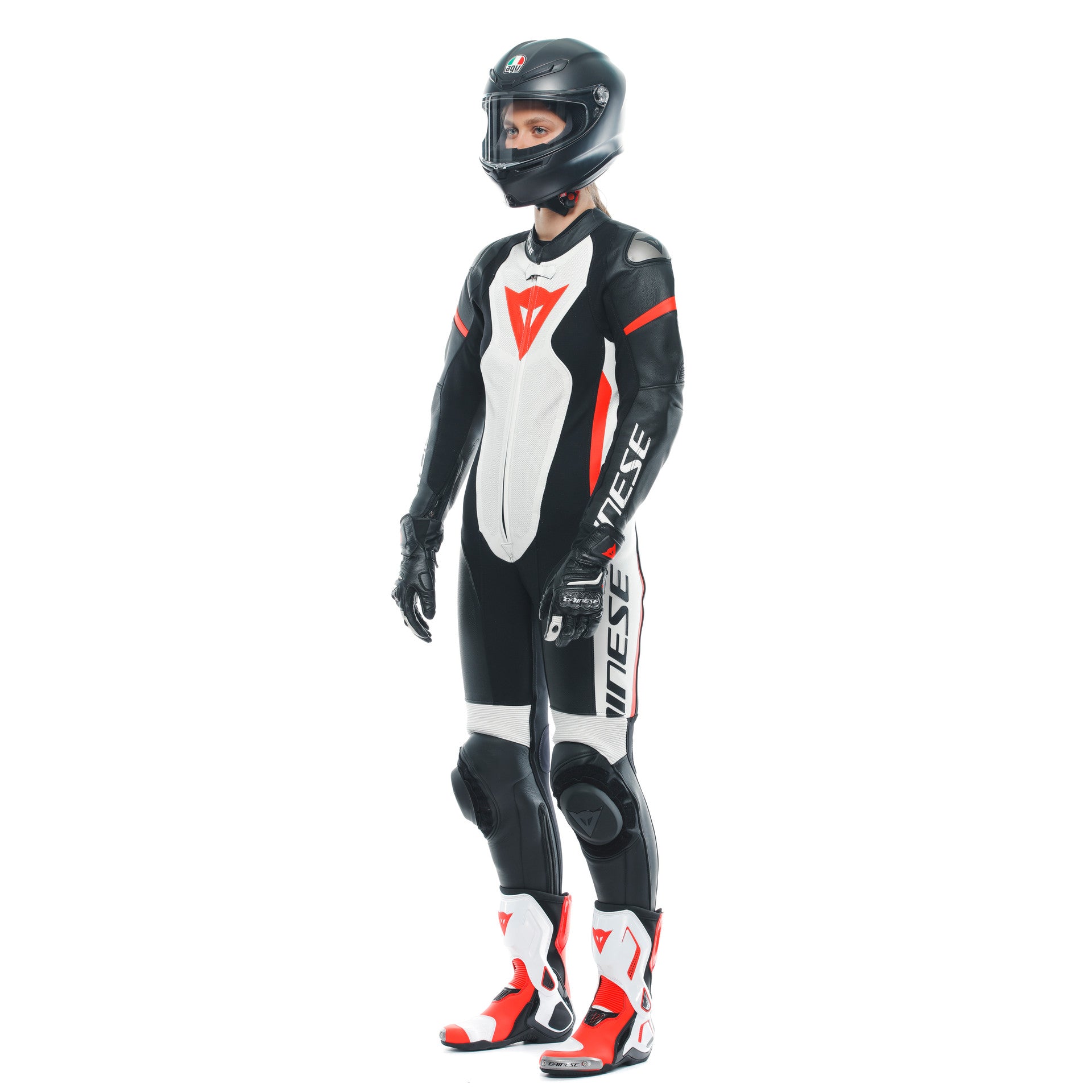 Dainese Grobnik Lady Tek Parça Deri Kombinasyonu – Perfore Yarış Tulumu | Kadın | Beyaz/Kırmızı 