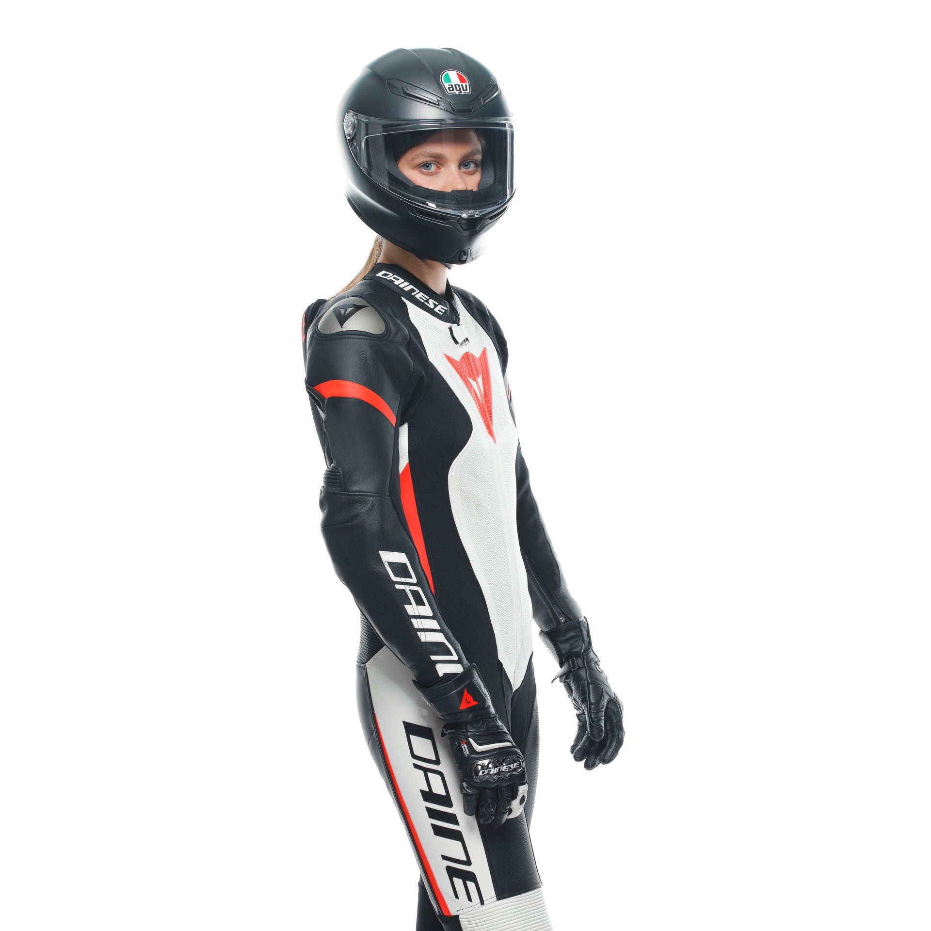 Dainese Grobnik Lady Tek Parça Deri Kombinasyonu – Perfore Yarış Tulumu | Kadın | Beyaz/Kırmızı 