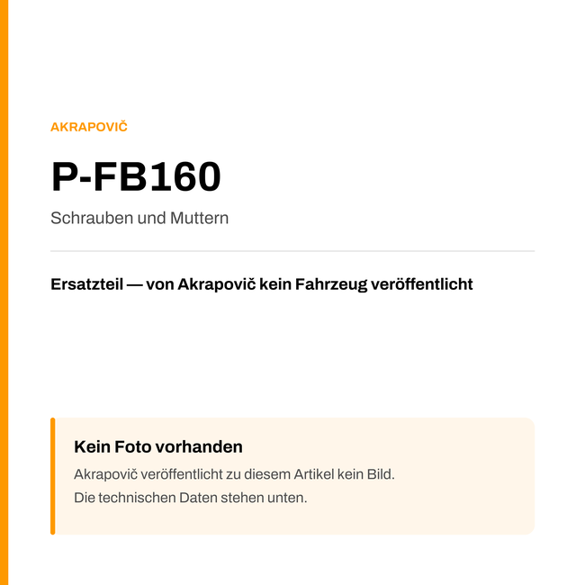 Akrapovic Schrauben und Muttern P-FB160 — Platzhalter, kein Herstellerfoto verfügbar