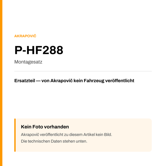 Akrapovic Montagesatz P-HF288 — Platzhalter, kein Herstellerfoto verfügbar