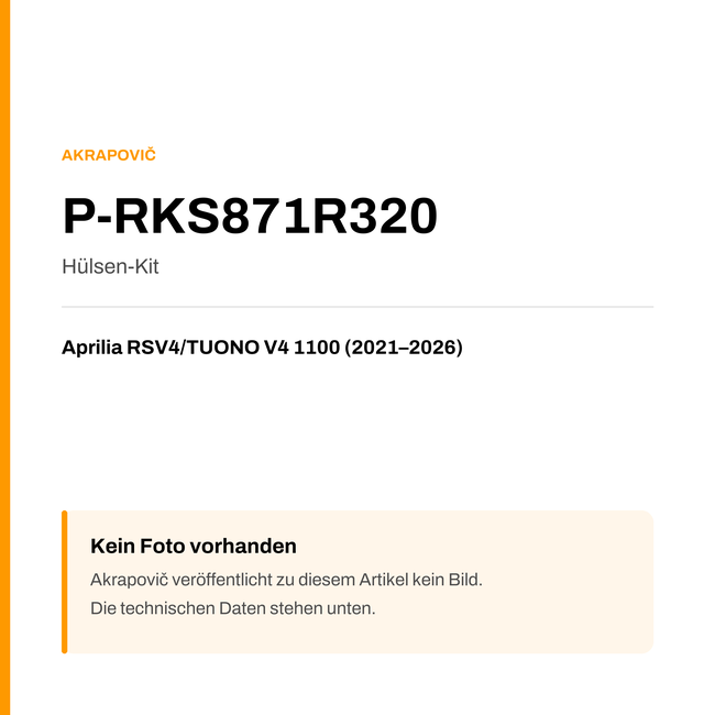 Akrapovic Hülsen-Kit Aprilia RSV4 / TUONO V4 1100 (21-26) P-RKS871R320 — Platzhalter, kein Herstellerfoto verfügbar