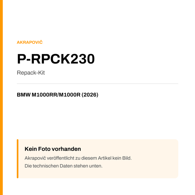 Akrapovic Repack-Kit BMW M1000RR / M1000R (26-26) P-RPCK230 — Platzhalter, kein Herstellerfoto verfügbar