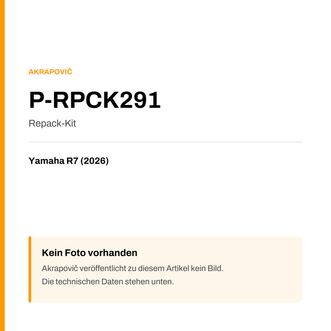 Akrapovic Repack-Kit Yamaha R7 (26-26) P-RPCK291 — Platzhalter, kein Herstellerfoto verfügbar