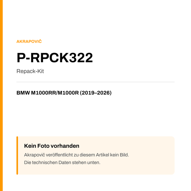 Akrapovic Repack-Kit BMW M1000RR / M1000R (19-26) P-RPCK322 — Platzhalter, kein Herstellerfoto verfügbar