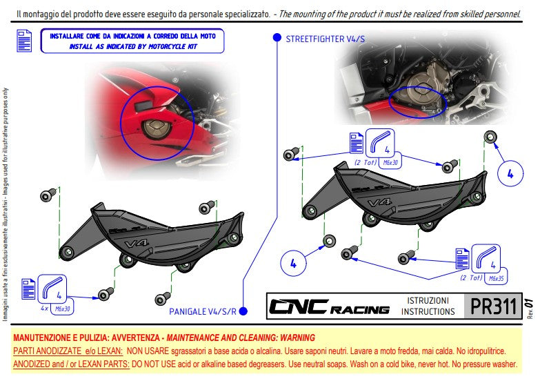 Alüminyum Jeneratör Koruyucu Kapağı Pramac Racing Sınırlı Üretim CNC Racing Ducati Panigale V4/S/R (25-26) PR311BPR 