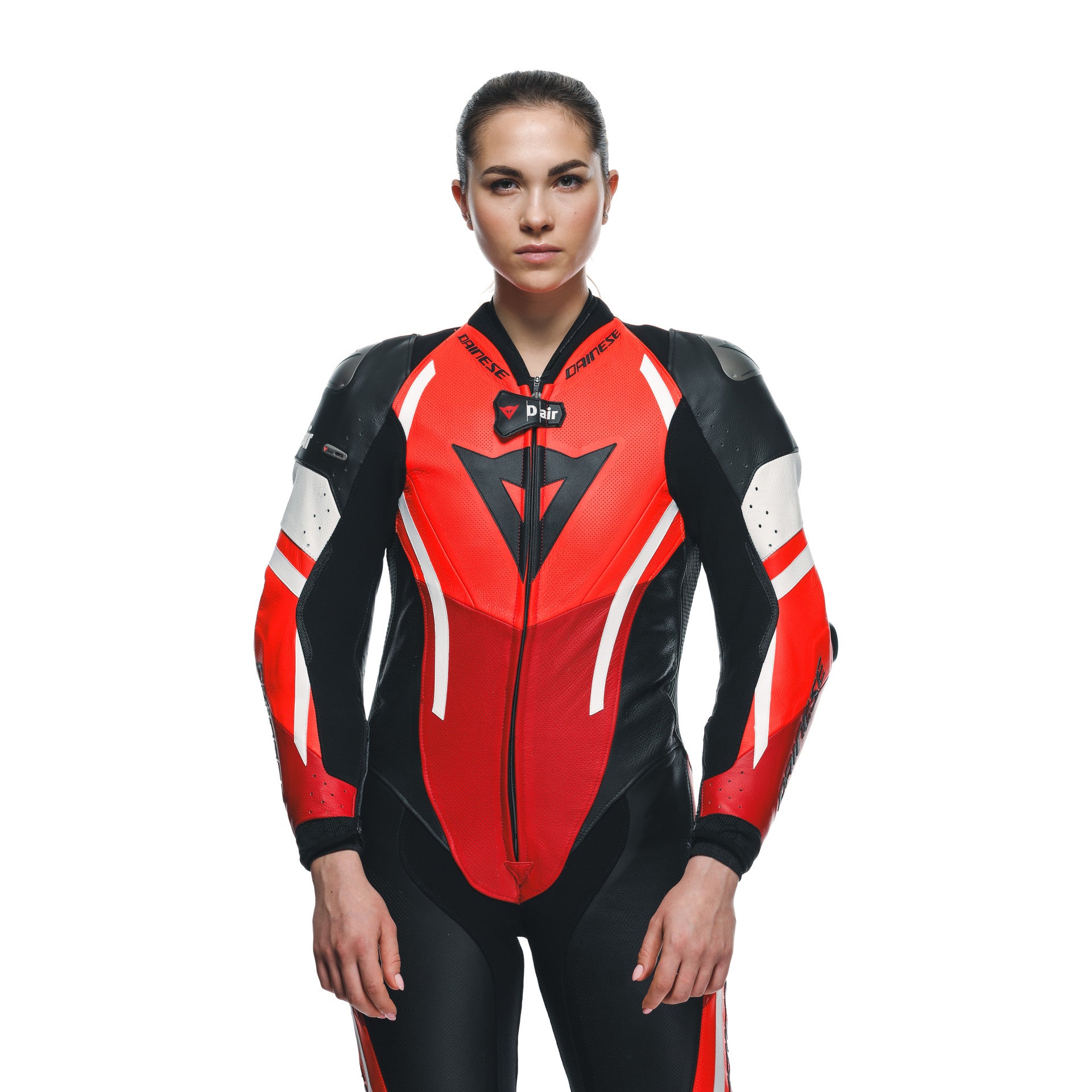 Dainese Misano 3 Lady D-AIR® Tek parça deri kombine – Perforated hava yastıklı yarış kıyafeti | Kadın | Kırmızı 