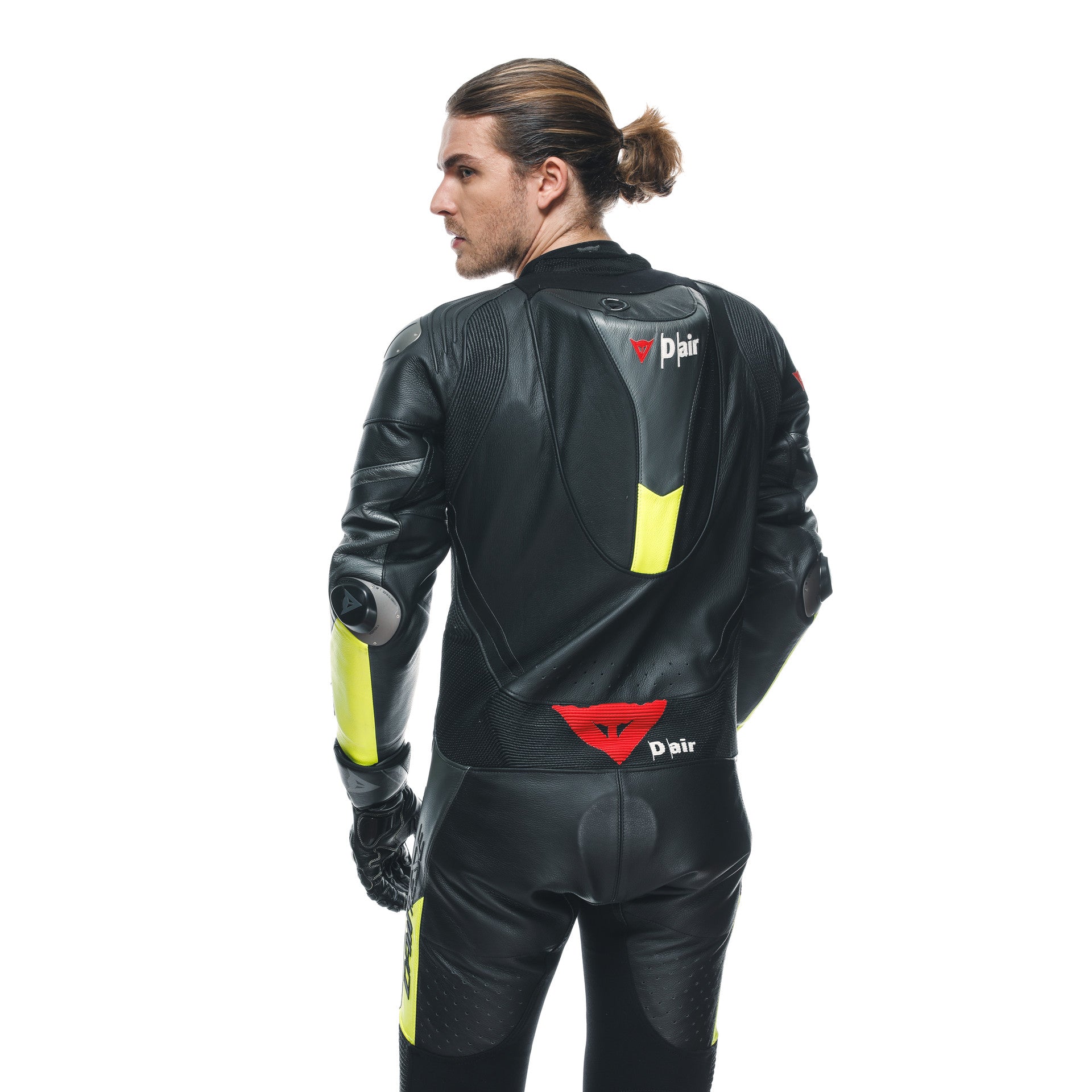 Dainese Misano 3 D-AIR® Tek parça deri kombine – Perforated hava yastıklı yarış kıyafeti | Erkek | Siyah/Neon Sarı 
