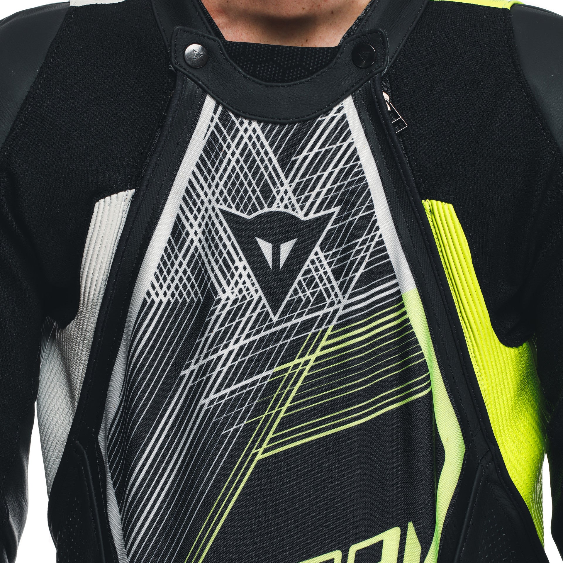 Dainese Audax D-ZIP Tek Parça Deri Kombinasyonu – Perfore Yarış Tulumu | Erkek | Siyah/Neon Sarı 