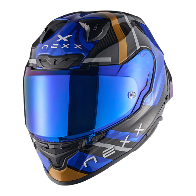 Nexx X.R3R Kask Swirl Karbon Koyu Mavi Altın 01XR323489126 