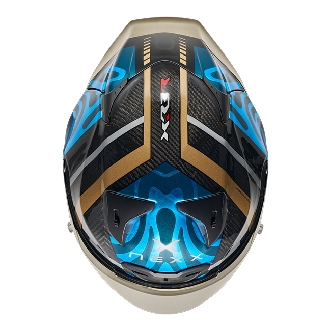 Nexx X.R3R Kask Swirl Karbon Gökyüzü Mavisi Altın 01XR323489780 