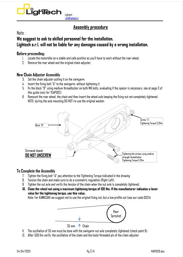 LighTech Zincir Gerginliği Aprilia RSV4/RR/RF/1100 Factory (15-20) TEAP003 