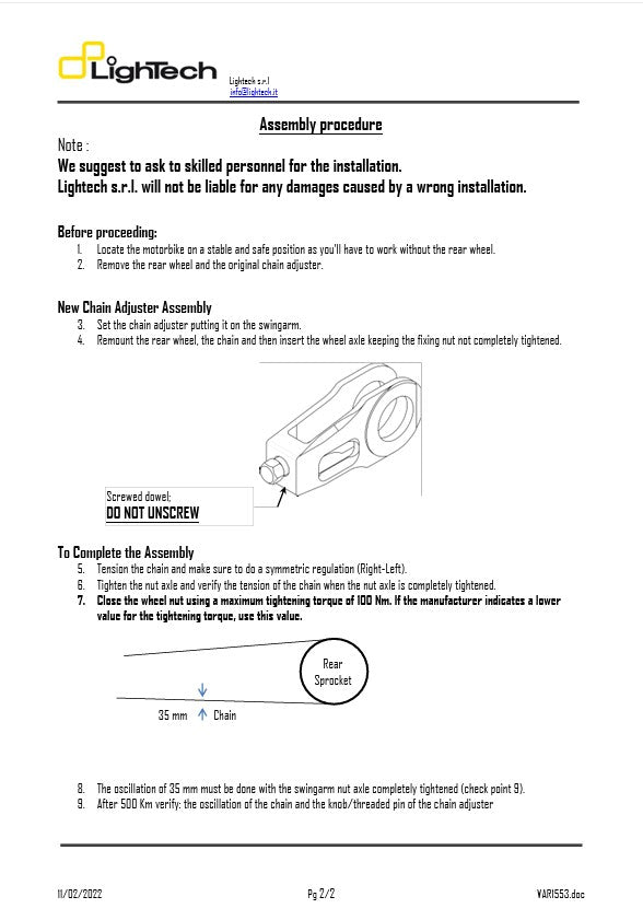 Zincir gergisi LighTech Yamaha R6 RJ11, RJ15 (06-16) TEY608 