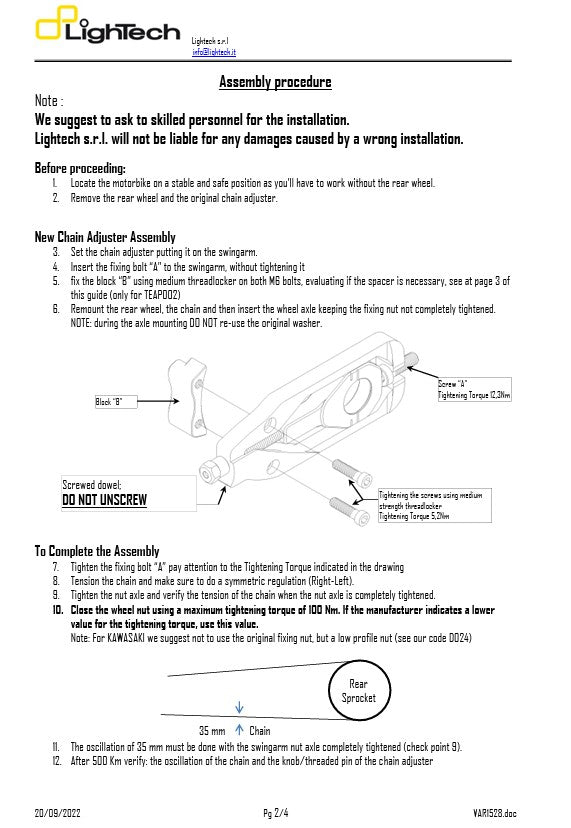 Zincir gergisi LighTech BMW S1000RR K67 (19-26) TEBM003 