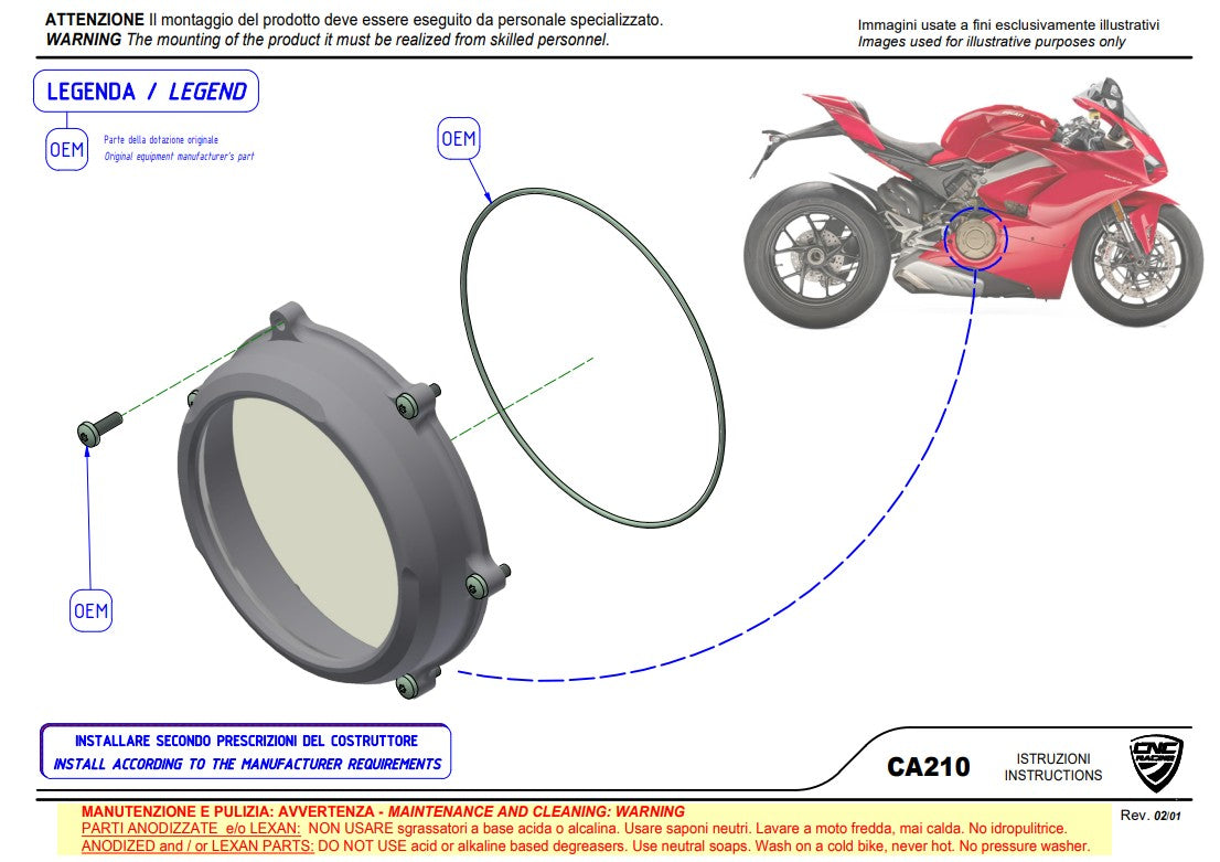 CNC Racing Ducati Panigale V4/S (25-26) CA210S için Şeffaf Debriyaj Kapağı 