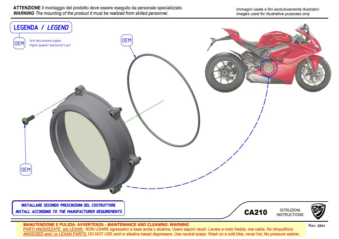 Şeffaf Debriyaj Kapağı Pramac Racing Sınırlı Üretim CNC Racing Ducati Panigale V4/S (25-26) CA210PR 