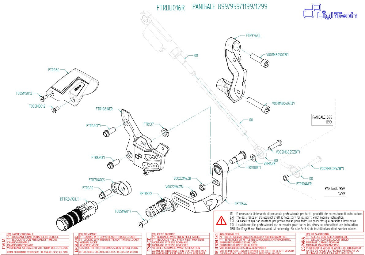 Fren sistemi R LighTech ters vites değiştirme Ducati Panigale 899 (13-16) FTRDU016R 