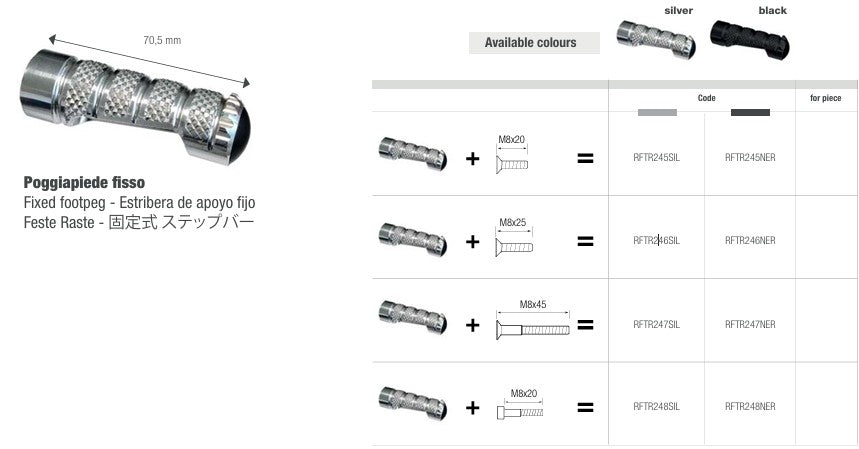 LighTech Yedek Ayaklık sabit 70,5 mm – Gümüş/Siyah | RFTR245–248 