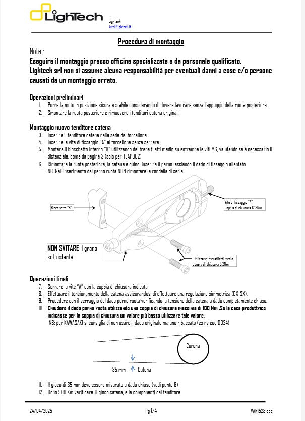 LighTech Zincir Gerginliği Aprilia RSV4/RR/RF/1100 Factory (15-20) TEAP003 